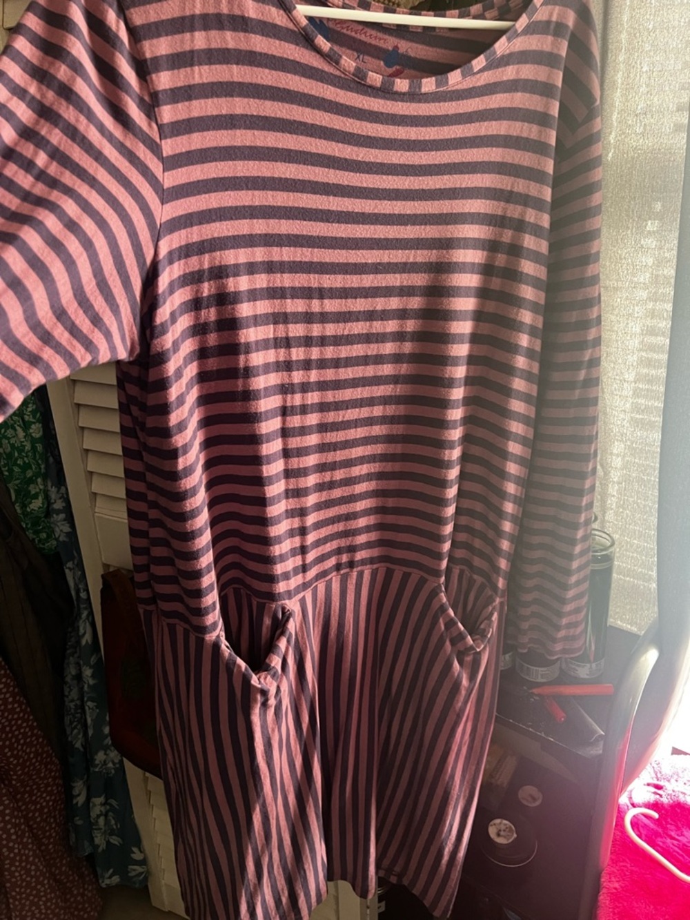 Gudrun Sjoden pink and dark grayish purple striped women’s dress